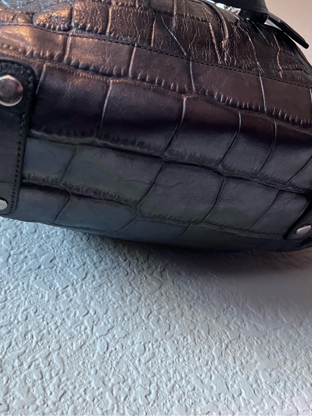 Y2K Coach Black Croc-Embossed Leather Shoulder Bag w/Chain Accents NL1126-F17660 - Picture 14 of 16